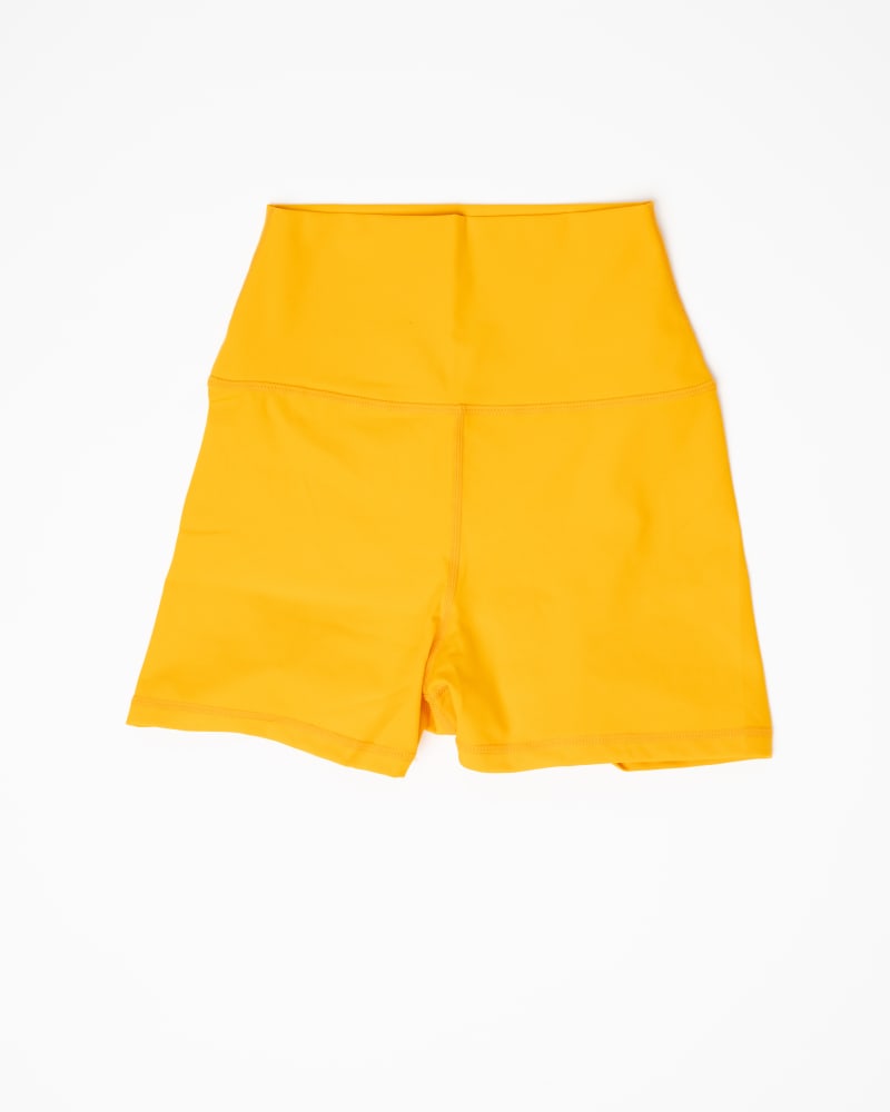 Front of a size L Short Shorts High Waisted in Sunshine Marigold by Gold Elite Apparel. | dia_product_style_image_id:288273